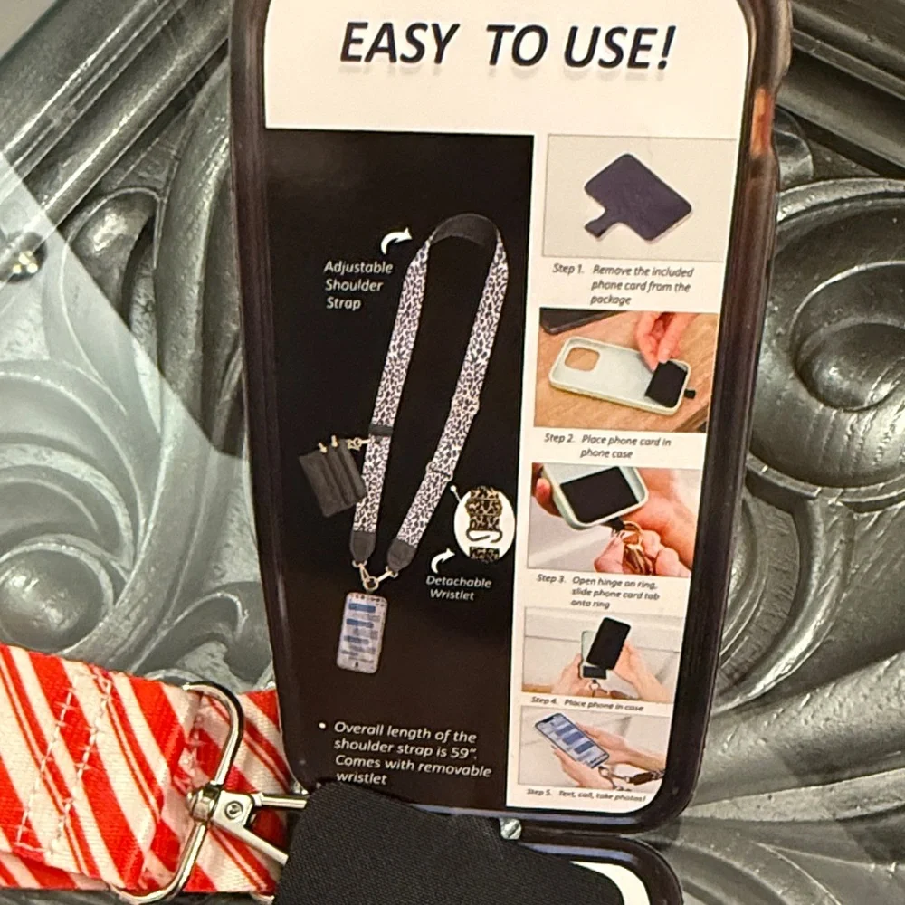 Clip & Go Crossbody Phone Strap Striped Red and White Candy Cane Christmas